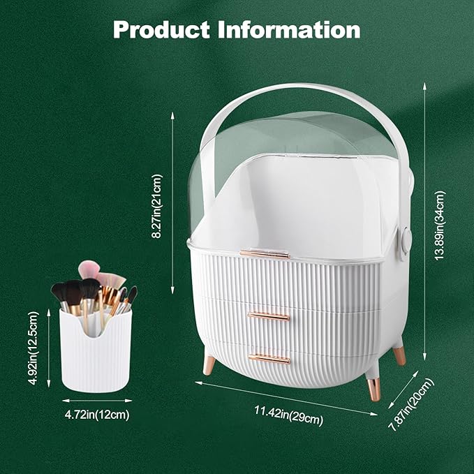 Ergocar Cosmetics Organizer Make Up Case Dustproof Cosmetic Storage Box, Cosmetics Skin Care Products Multi-Function Jewelry Organizer Case - white-1