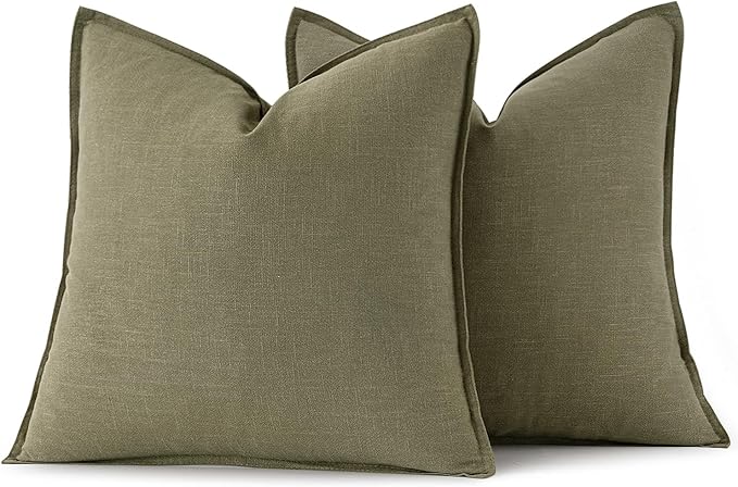 MIULEE Decorative Linen Pillow Covers 20x20 Inch Light Olive Green Boho Farmhouse Neutral Couch Throw Pillows for Bed Pack of 2 Accent Modern Pillowcase Summer Sofa Livingroom Home Decor