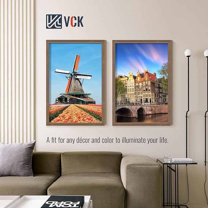 VCK 27x40 Brown Poster Frames 3 Pack, High-End Wood Wide Border Picture Frame,Multi-Directional Display Family Photos, Office Prints, Studio/Gallery/Home Artwork