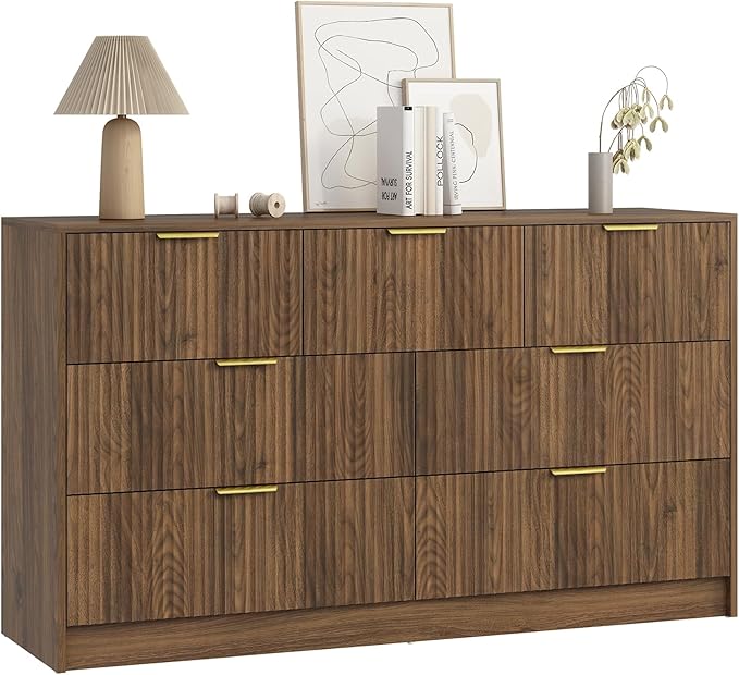7 Drawers Dresser for Bedroom,55" Wide Fluted Dresser with Deep Drawers, Modern Chest of Drawers, Mid Century Wood TV Stand Storage Organizer for Closet, Living Room, Hallway, Natural
