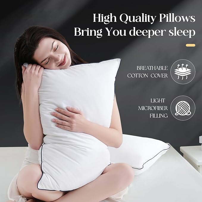 Luxurious Goose Down Bed Pillows Queen Size Set of 2, Hotel Collection Pillows Designed for Deep Sleep, Soft and Supportive Filling for Side, Back Sleepers 20" x 30"