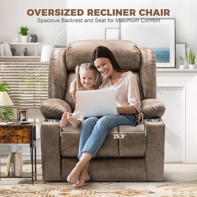 HUSFU Oversized Power Lift Recliner Chairs for Elderly with Massage and Heat, Extra Wide Recliners,Breathable Leather Lift Chairs w/Cup Holders, USB & Type-C Ports, Brown,2PCS