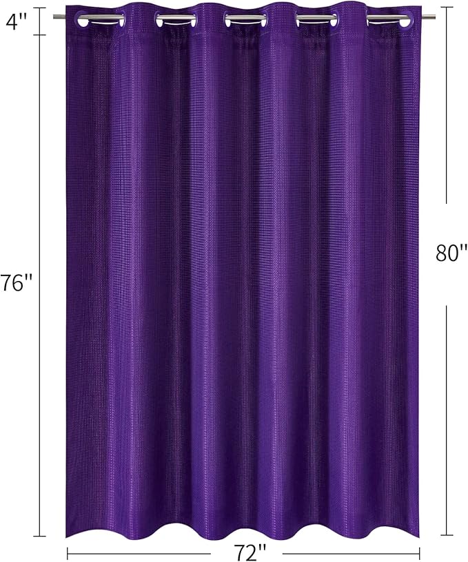 MitoVilla Purple Waffle Long Shower Curtain 72 x 80, No Hooks Required 80 inch Long Fabric Cloth Shower Curtain Set with Cloth Snap-in Liner for Modern Hotel Bathroom Decor, Lavender