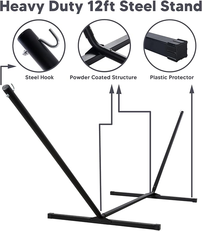 SUNCREAT Double Hammock with Stand Included, Outdoor Portable Hammock with Stand, Blue