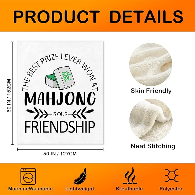 Mahjong Gifts Throw Blanket,Mahjong Gifts for Women Girls Friends,Mah Jong Blanket for Office Couch Bed Girls Dorm Bedroom Living Room,50x60 Inches