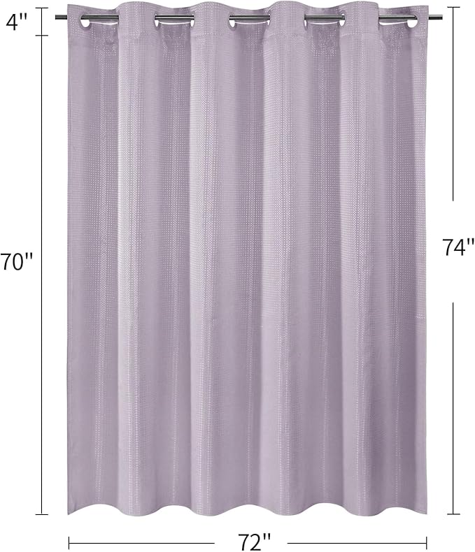 MitoVilla No Hooks Needed Purple Waffle Shower Curtain with Snap-in Liner, Modern Waffle Weave Heavy Duty Fabric Cloth Shower Curtain for Luxury Neutral Hotel Spa Bathroom Decor, 72 x 74, Lavender