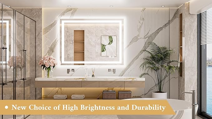 TETOTE LED Bathroom Mirror with Lights 40 x 32 Brighter Lighted Front and Backlit Led Vanity Antifog Light up Mirror for Bathroom, 3-Color Dimmable, Wall Mounted, Waterproof