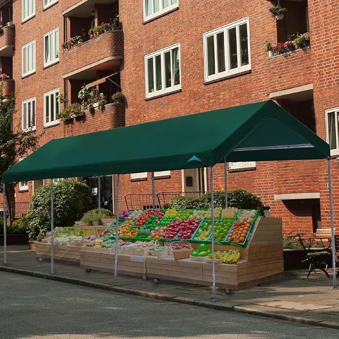 ADVANCE OUTDOOR 10x20 ft Heavy Duty Carport Potable Car Canopy Garage Party Tent Boat Shelter, Adjustable Height from 9.5 ft to 11 ft, Green