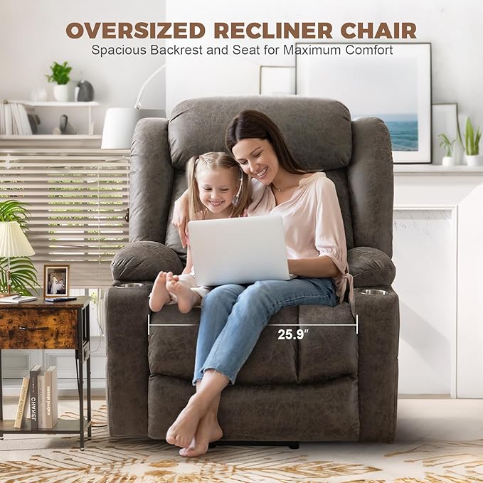 HUSFU Oversized Power Lift Recliner Chairs for Elderly with Massage and Heat, Extra Wide Recliners,Breathable Leather Lift Chairs w/Cup Holders, USB & Type-C Ports, Matte Grey,2PCS