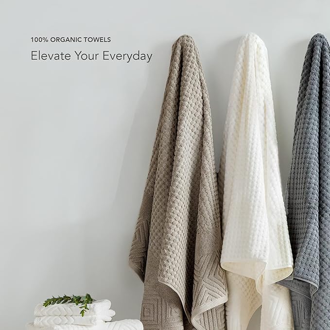 Texere 100% Organic Cotton Diamond Jacquard 700 GSM Luxury Bath Towel Sets - Ultra Soft and Absorbent Hotel and Spa Quality (Diamond, Black, 4 Bath Towels)