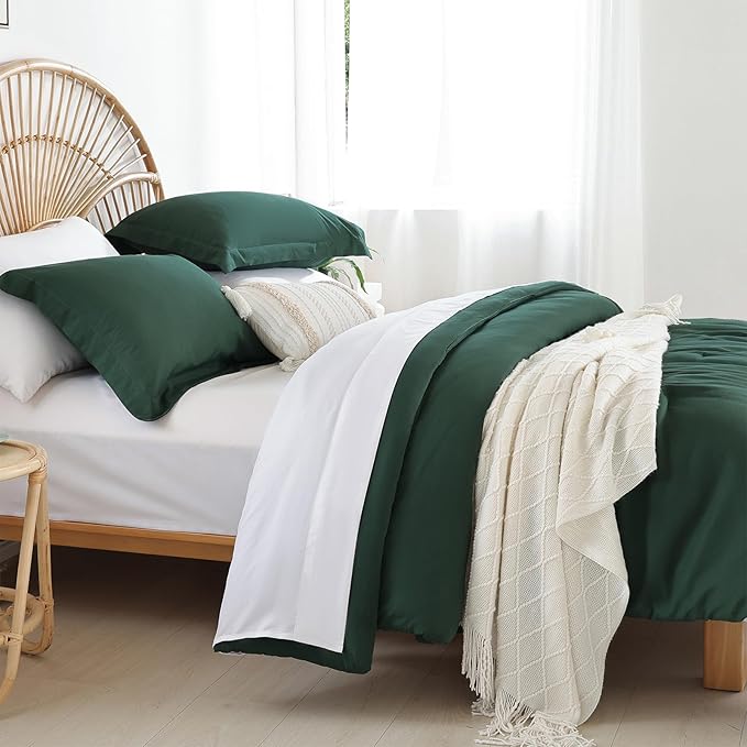 weigelia Emerald Green King Size Comforter Sets Dark Green Solid Color Comforter for All Season - King Bed in a Bag Comforter Set with Sheets and Pillow Shams (7 Pieces)