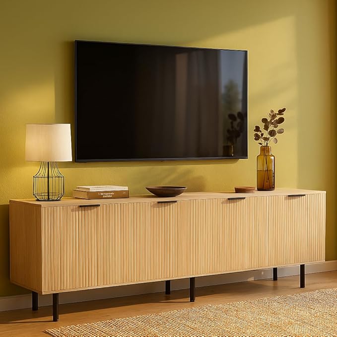 Oak TV Stand for TVs up to 80 Inch,Mid Century Modern TV Console,TV Stands for Living Room & Bedroom,Entertainment Center with Storage,Entertainment Stand,TV Cabinet for 55,60,65,70,72,75,80 Inch TV