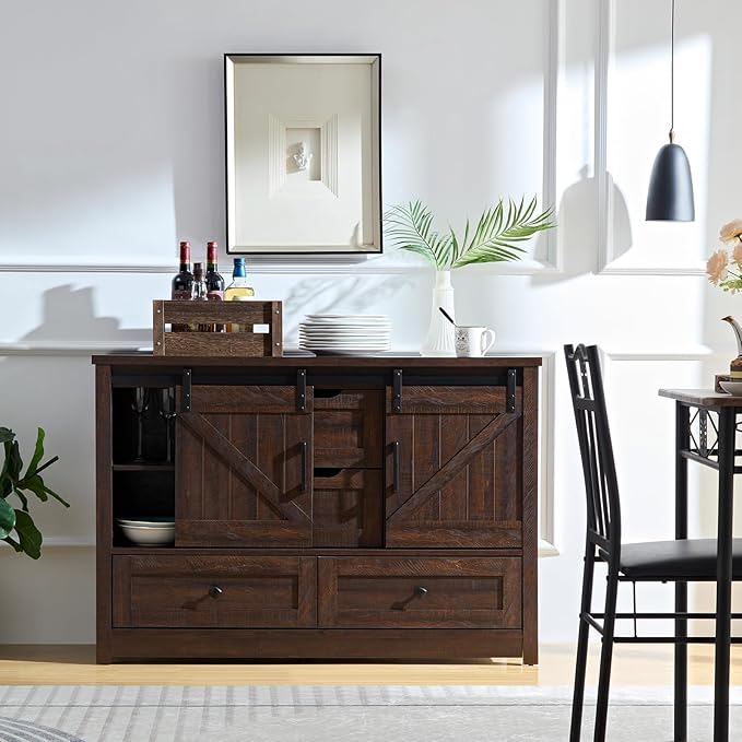 Farmhouse Dresser for Bedroom, 4 Drawers with Sliding Barn Door, 48" Wide 4 Chest of Drawers, Storage Organizer Dresser for Bedroom, Hallway, Living Room, Kids Room, Espresso