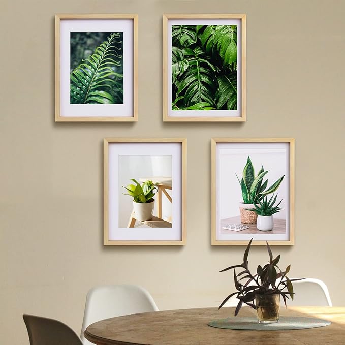 Egofine 12x16 Picture Frame Natural Wood Made of Solid Wood with Plexiglass, Display Pictures 9x12/11x14 with Mat or 12x16 Without Mat, for Wall Mounting Photo Frame