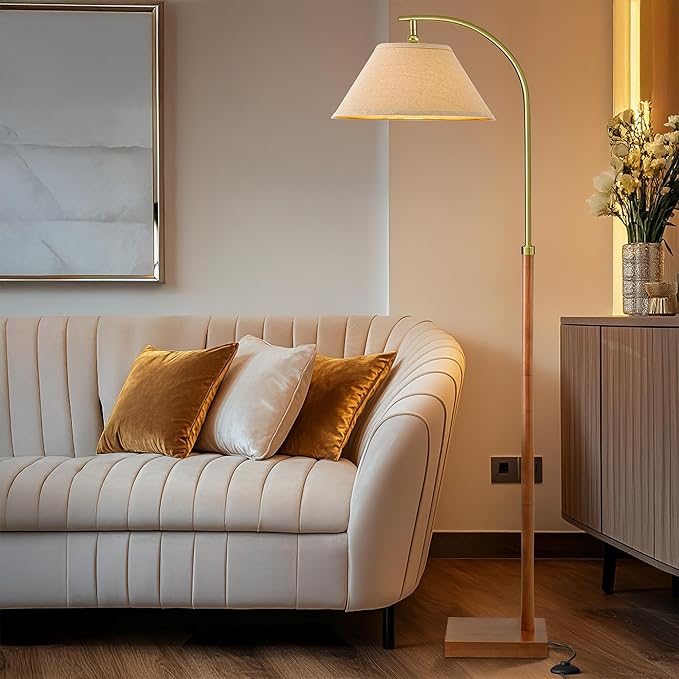 63" Floor Lamp for Living Room with Foot Switch Wood Standing Lamp Tall Lamp Mid Century Modern Arc Floor Lamps for Bedroom Office Industrial Reading