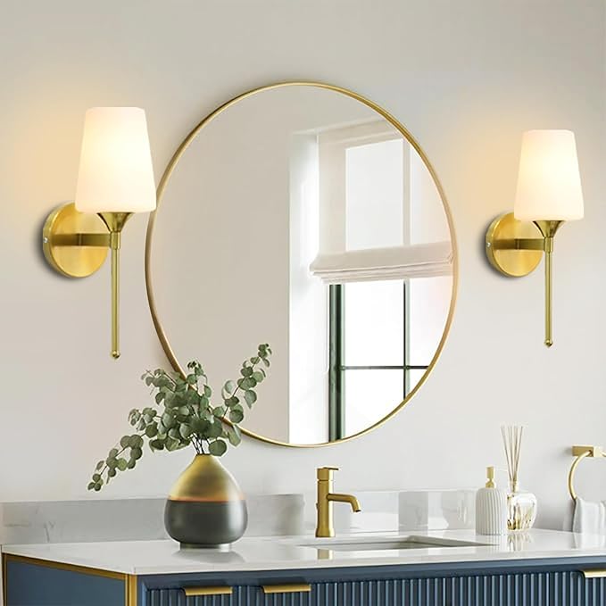Wall Sconce Set of 2 Brushed Brass Glass Bathroom Vanity Light Fixtures Shade for Bedroom Living Room Hallway (1T 2Pack)