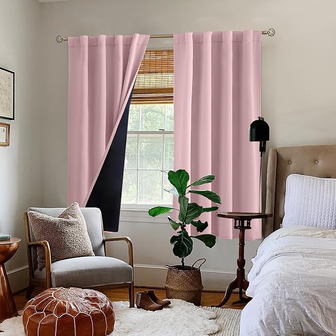 BGment Pink 100% Blackout Curtains 63 Inches Long with Thermal Insulated Liner, Rod Pocket and Back Tab Double Layer Full Room Darkening Window Curtain for Bedroom, 2 Panels,Each 38 x 63 Inch