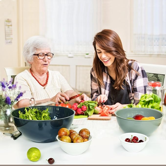 6-Piece Plastic Mixing Bowl Set with Lids for Kitchen, Nesting Storage Bowls for Baking, Prepping,Cooking and Serving Food, Dishwasher, Microwave Safe,Great for Mixing & Serving,Gray