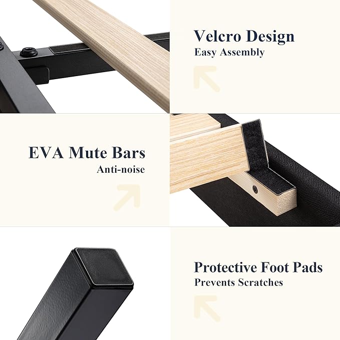 Allewie King Size Bed Frame with Button Tufted Wingback Headboard, Modern Upholstered Bed Frame with Solid Wooden Slats Support - No Box Spring Needed, Easy Assembly, Black