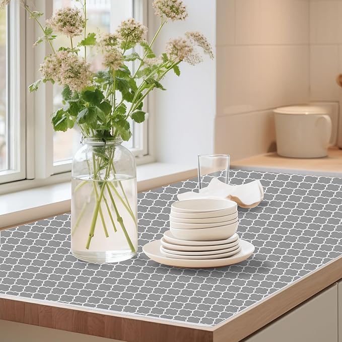 Drawer Shelf Liner for Kitchen Cabinets, Non Adhesive Slip Resistant Shelf Paper Easy to Clean, Strong Grip Thickened Waterproof Washable Mats for Pantry Shelves Cupboard Dresser, 12 in x 30 FT