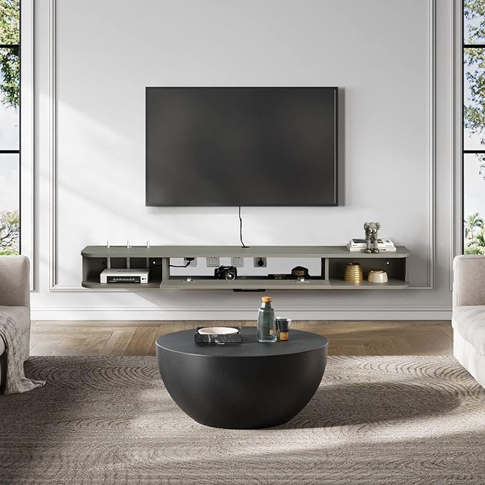 Pmnianhua Floating TV Stand,47'' Wall Mounted Floating Media Console for TVs up to 50 inches,Floating TV Shelf with Storage for Gaming Consoles Small Spaces Apartments, Bedrooms (Light Grey Oak)