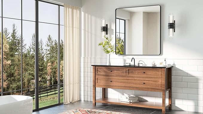 TETOTE 36 x 36 Black Mirror for Bathroom Matte Black Metal Frame Mirror, Tempered Glass, Wall Mounted for Bathroom, Entryway, Bedroom, Living Room(Horizontal/Vertical)