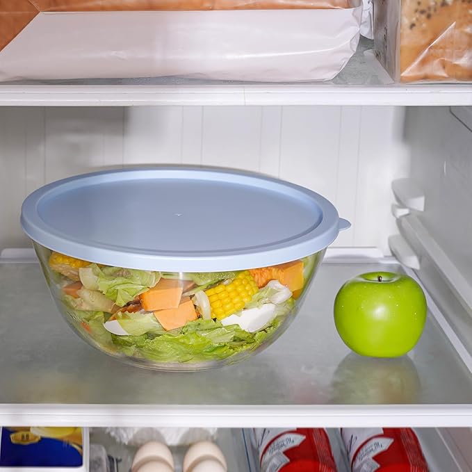 NUTRIUPS 4.7 Quart Large Glass Mixing Bowl with Lid, Deep Big Glass Bowl Large Salad Bowl (Twilight Purple)