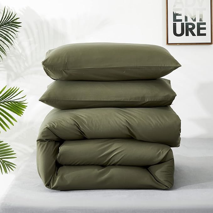 Luxlovery Olive Green Comforter Set Twin Army Green Bedding Comforter Set Solid Green Blanket Quilts Modern Soft Breathable Minimalist Moder Dark Green Comforters Set