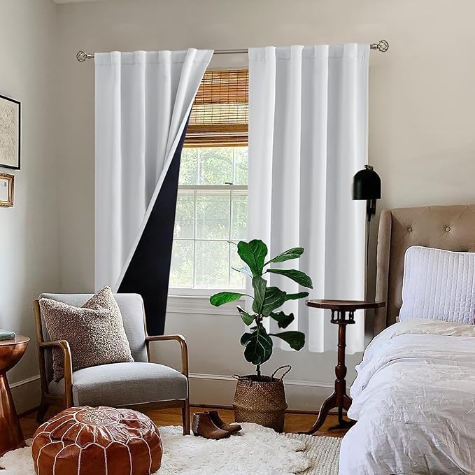BGment Greyish White 100% Blackout Curtains 63 Inches Long with Thermal Insulated Liner, Rod Pocket and Back Tab Double Layer Full Room Darkening Window Drapes for Bedroom, 2 Panels,Each 38 x 63 Inch