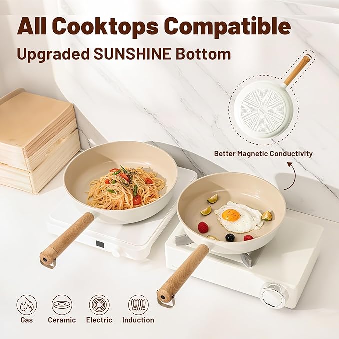 SENSARTE Ceramic Nonstick Cookware Set Non-toxic Healthy Pots and Pans Set Ceramic Coated Kithchen Cooking Set, Free of Intentionally Added PFAS/PTFE, Dishwasher&Oven Safe, Induction Compatible, 15pcs