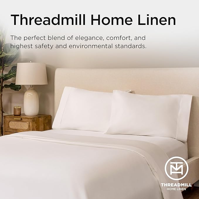 Threadmill Supima Luxury Cotton Sheets - California King, 1000 Thread Count Sateen Weave, 4 Pc Set, Deep Pocket, Hotel White