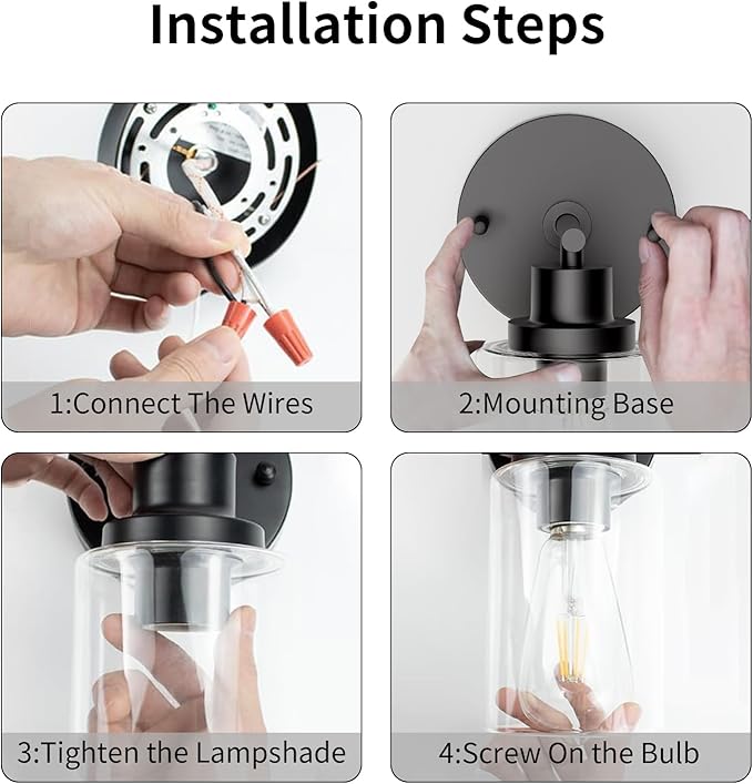 Black Wall Sconce Light: Modern Wall Sconces Indoor, LED Wall Light Fixtures with E26 Base and Clear Glass Shade, Sconces Wall Lighting for Hallway, Bedroom, Living Room, and Mirror