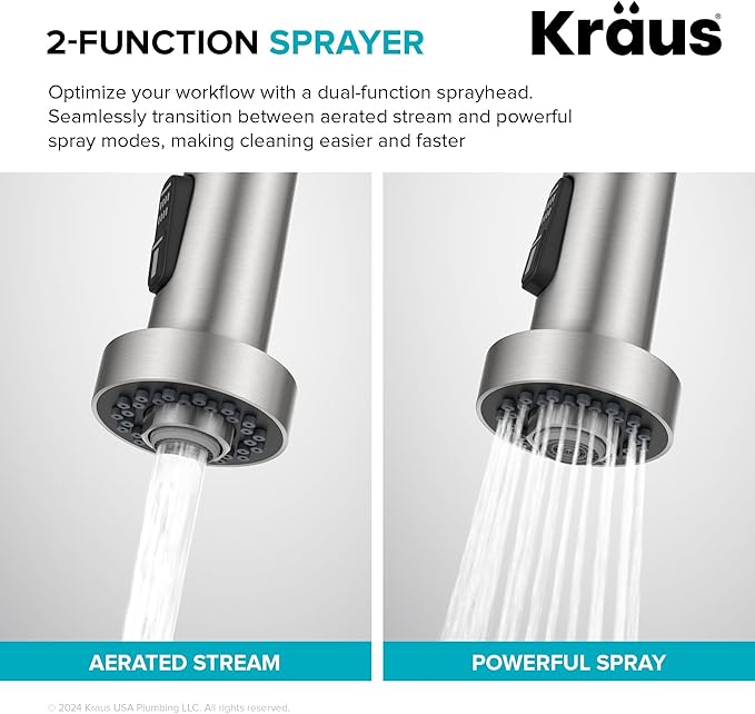 Kraus KPF-1610SS Bolden 18-Inch Commercial Kitchen Faucet with Dual Function Pull-Down Sprayhead in All-Brite Finish, Stainless Steel