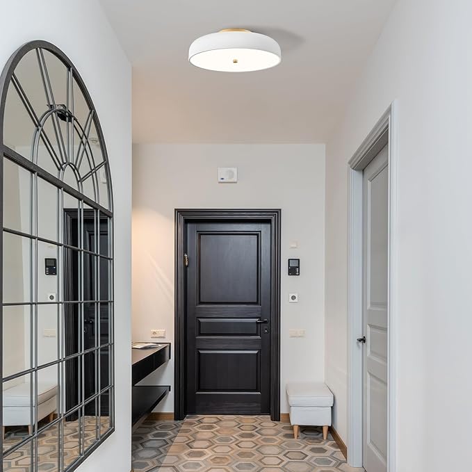 Dimmable LED Ceiling Light Fixture, 2700K-6000K 5CCT Modern Mid-Century Semi Flush Mount Ceiling Light, White Close to Ceiling Lamp for Bedroom, Living Room, Kitchen, Laundry Room, 15.7in