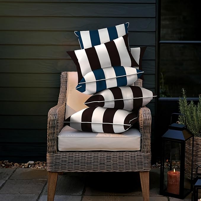 LVTXIII Set of 2 Patio Throw Pillows Waterproof 16"x16" Fade Resistant Outdoor Throw Pillows with Inserts, Fluffy Decorative Garden Toss Pillow Cushions for Home Patio Coach Sofa Use, Cabana Navy