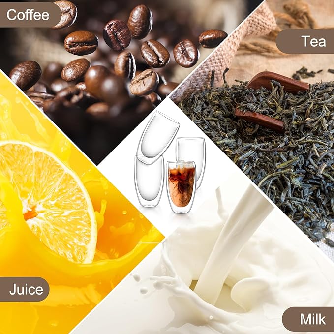 Glass Coffee Cups Set of 4, 16 oz Double Walled Glass Coffee Mugs, Insulated Coffee Mug for Espresso, Cappuccino, Latte, Tea