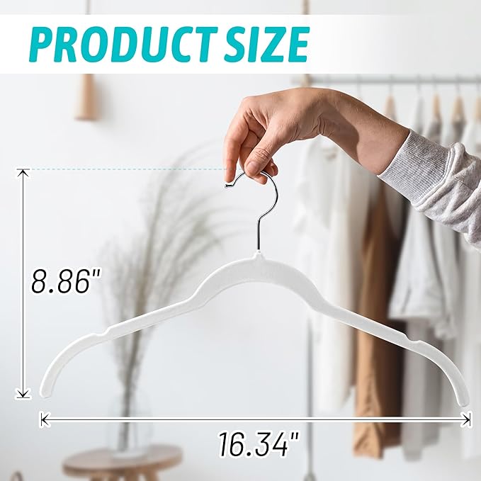 Premium Velvet Shirt Hangers 30 Pack, Non-Slip 360° Swivel Hook Slim Felt Hanger, Space Saving Flocked Hangers for Tank Tops, Blouses, Strappy Dresses(White)