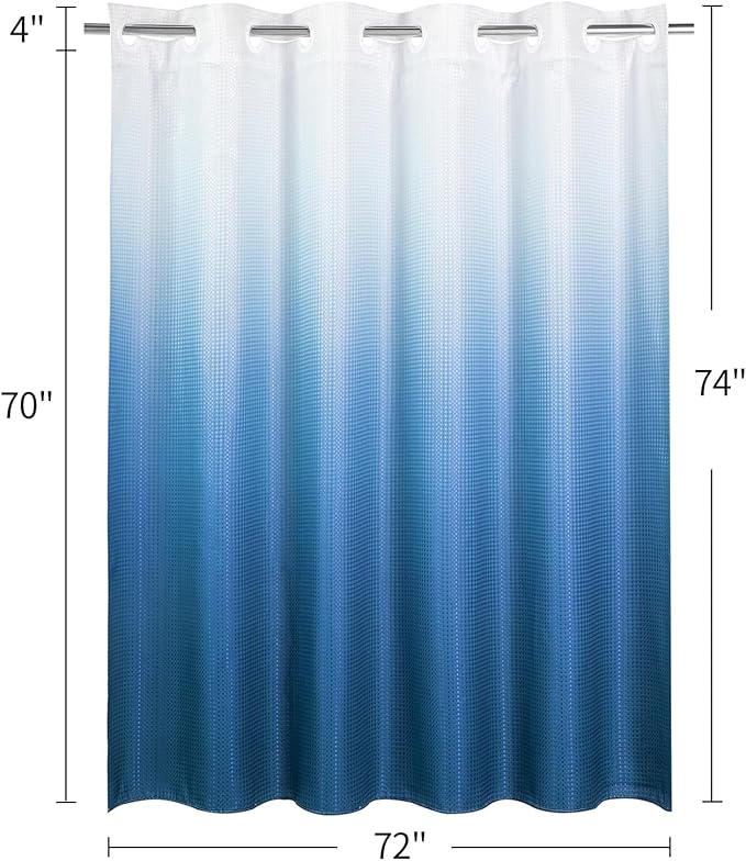 MitoVilla No Hooks Needed Blue Ombre Waffle Shower Curtain with Snap-in Liner, Modern Waffle Weave Heavy Duty Fabric Cloth Shower Curtain for Luxury Neutral Hotel Spa Bathroom Decor, 72 x 74
