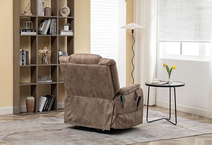 Lift Chair Recliner Lay Flat 180-Degree, Heavy Duty, Infinite Position Electric Recliner Chair Lift Chair with Massage and Heat, Dual Motor Power Stand Up Lifting Recliners for Seniors (Brown)