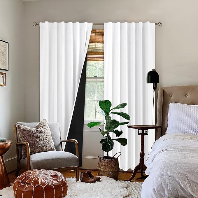 BGment 100% Blackout 80 Inch Curtains with Thermal Insulation Liner, Rod Pocket and Back Tab Double Layer Room Darkening Window Treatment Curtain for Living Room (52 x 80 Inch, 2 Panels, Pure White)
