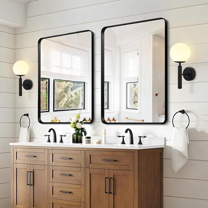 KCO Lighting Black Modern Glass Globe Wall Sconce Mid Century Wall Mounted Set of 2 Vanity Light for Bedroom Living Room Aisle(Black 2 Pack)