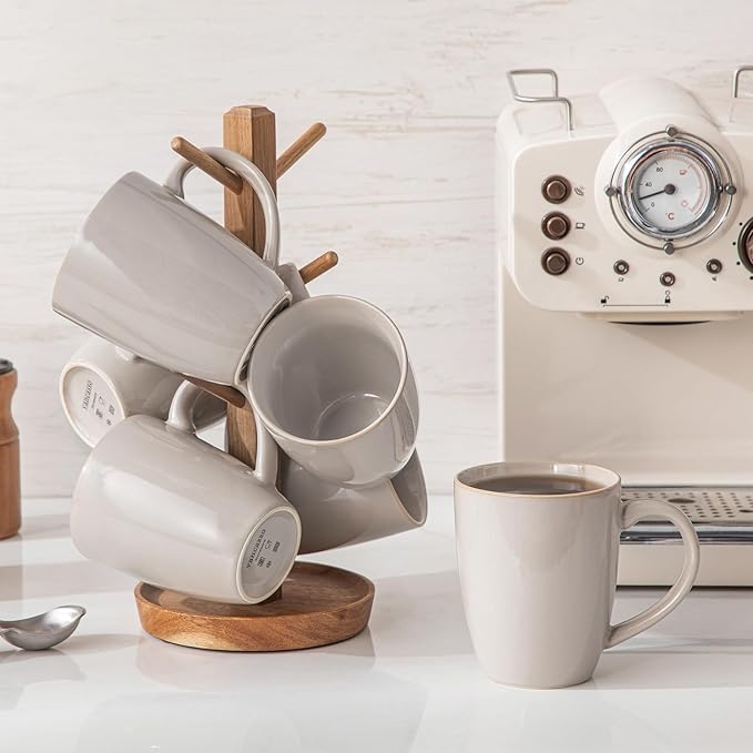 vancasso PLAYA Ceramic Coffee Mug Set of 6, 16 Oz Tea Cups with Handle for Latte, Tea, Cappuccino, Milk, Cocoa, Microwave&Dishwasher Safe, White