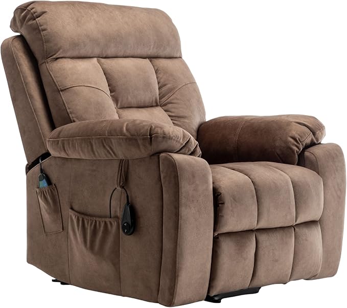 Oversized Power Lift Recliner Chair for Elderly - Extra Wide Big Man Recliner with Heat & Massage - Hidden Cup Holder - Single Motor 350 lbs Capacity