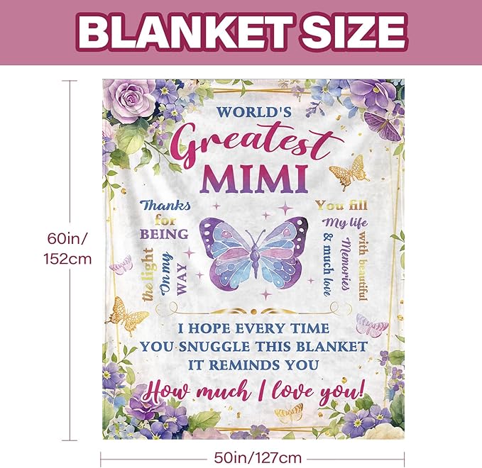 Mimi Gifts, Mimi Gifts for Grandma Blanket, Birthday Gifts for Mothers Day, Soft Blanket for Grandma from Grandkids, Grandmother Gift Ideas, Mimi Throw Blanket 60“x 50”