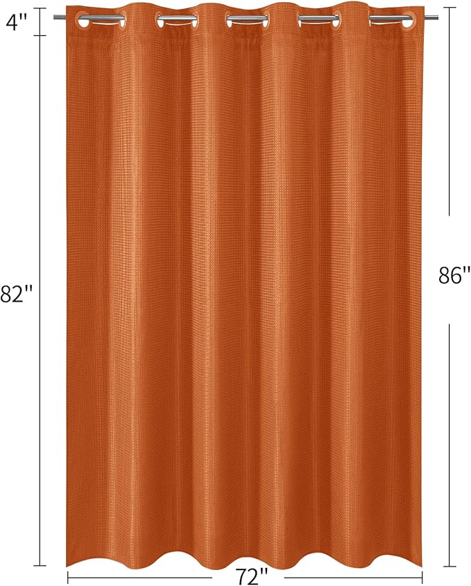 MitoVilla No Hooks Needed Extra Long Shower Curtain Set with Snap-in Liner, Orange 86 inch XL Heavyweight Waffle Fabric Cloth Shower Curtains for Modern Luxury Hotel & Spa Bathroom Decor, Burnt Orange