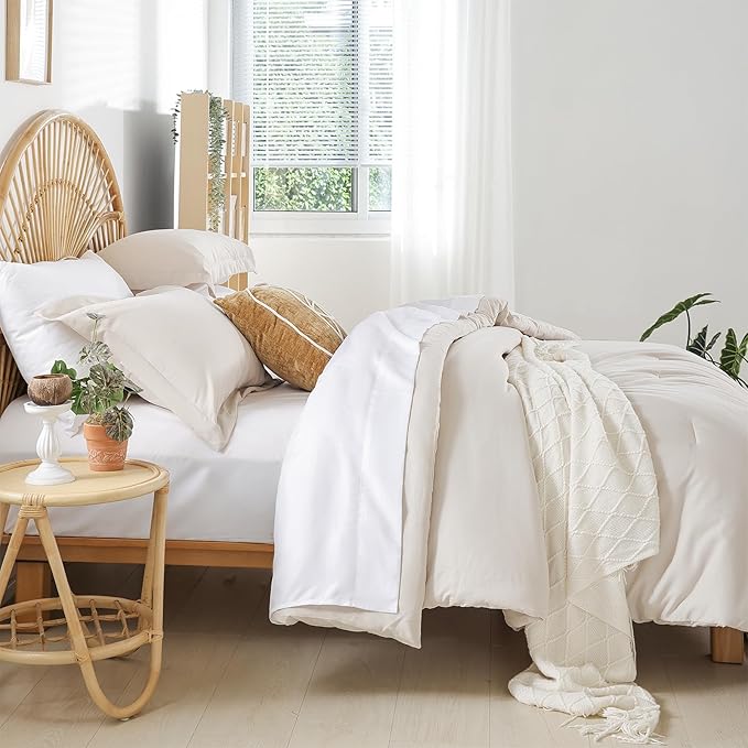 weigelia Full Size Comforter Set 7 Pieces Beige Comforter Set Comforters Full Size Microfiber Comforter Soft All Season with Sheets Lightweight Fluffy Bedding Set for Women and Men
