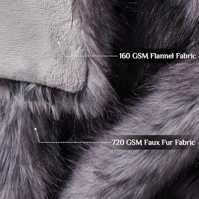 Fluffy Faux Fur Throw Blanket – Super Soft Warm Thick Plush Blanket for Bed, Couch & Office, Cozy Fuzzy Throw with Flannel Backing,90"x90", Grey