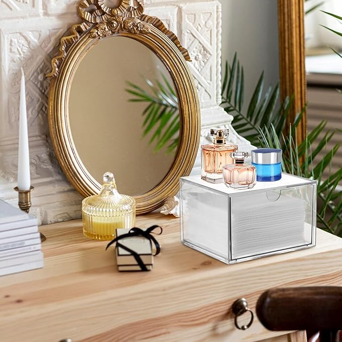 Disposable Face Towel Holder, Plastic Face Towels Storage Box with Drawer, Stackable Organizer for Clean Skin Club Face XL Towels, Towel Containers, Skincare Oragnizer for Vanity Bathroom Organization