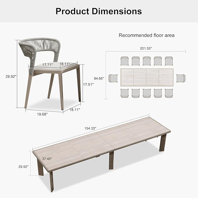 PURPLE LEAF 13 Pieces Outdoor Dining Set Patio Table and Chairs Set Aluminum Rattan Wicker Patio Furniture Set for Lawn Porch Deck Champagne