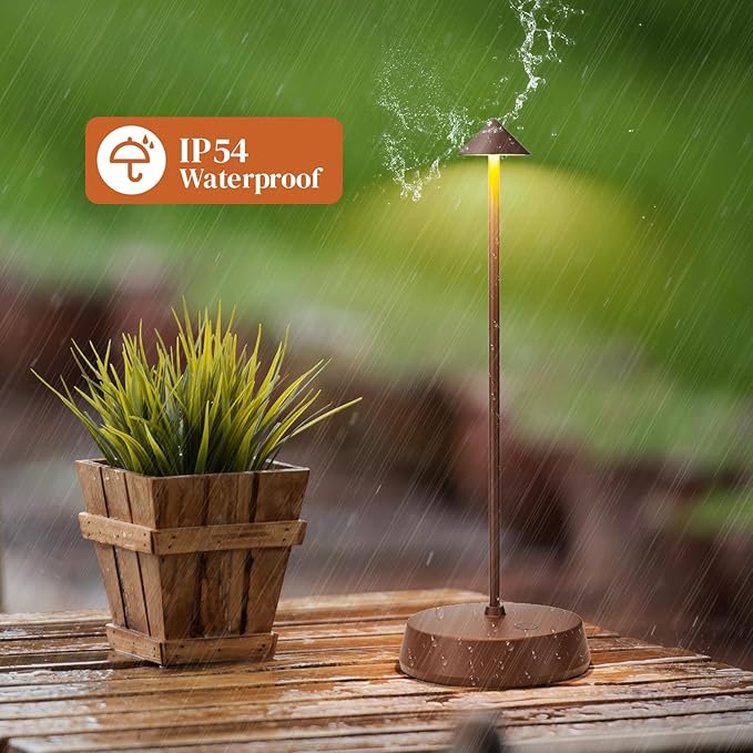 Cordless Table Lamp Rechargeable, Battery Operated 6000mAh Desk Lamp Touch Dimmable Lamp Outdoor Waterproof Portable Wireless Table Light, Small Table Lamp for Restaurant Bar/Outdoor (Brown-2PC)